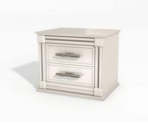 Montecarlo bedside table, Bedside table with two drawers, white finish