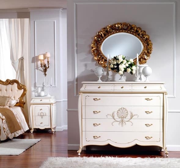 OLIMPIA B / Ivory lacquered nightstand, Bedside table made of solid wood, luxury finishes
