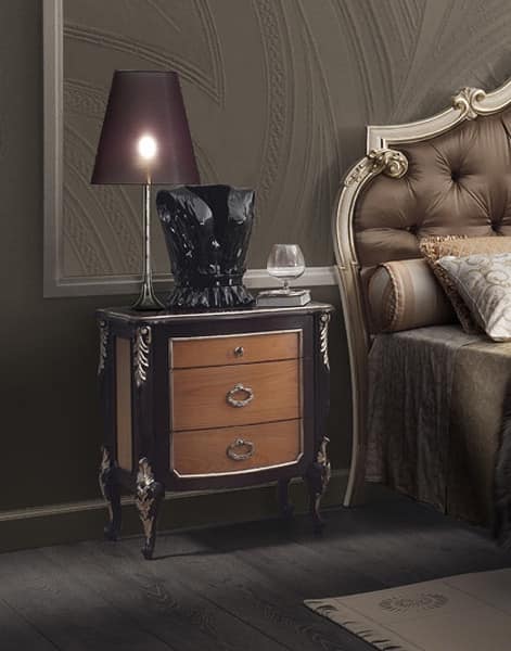 R89 / nightstand, Three-drawer bedside table, handcrafted decorations