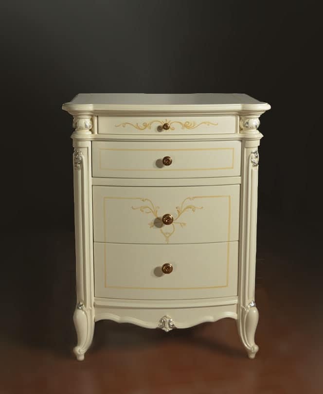 Roma lacquered nightstand, Luxurious bedside table, with hand-made decorations and carvings