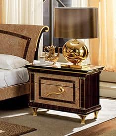 Rossini night table, Bedside table with gilded feet and Macassar inserts
