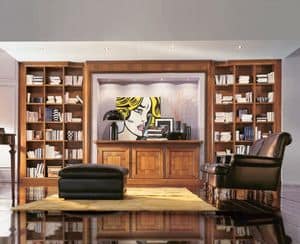 911, Precious bookcase with cupboard and spotlights, for living room