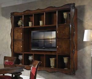 Art. H6007 WALL SYSTEM, Bookcase with TV space, in luxury classic style