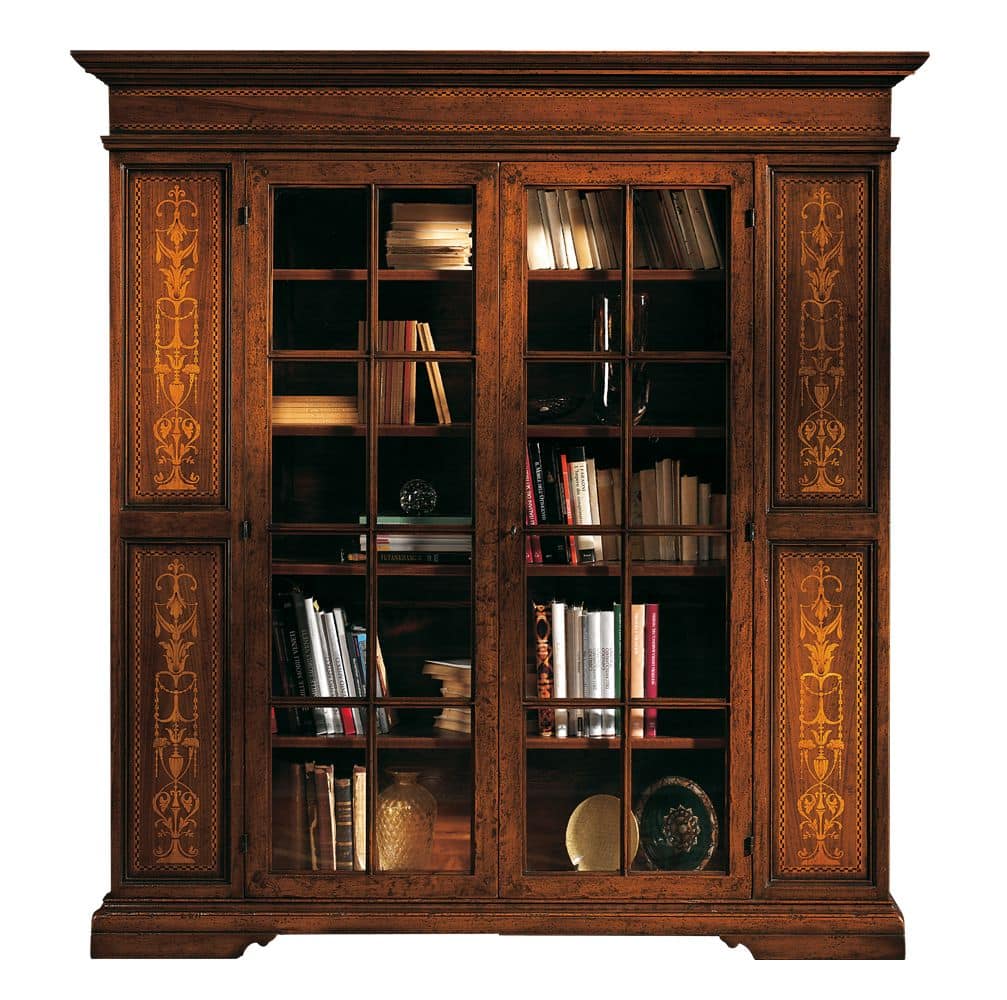 Capoliveri ME.0117, Bookcase in walnut with 2 glass doors, classic style