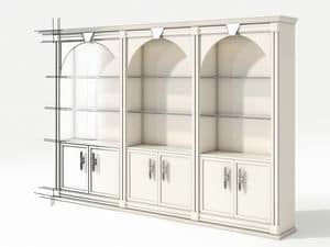 Montecarlo bookcase, Elegant white bookcase, with a classic design