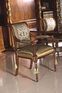 1015, Head of the table in solid wood, upholstered seat and back, for dining rooms in classic style