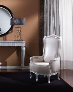 717 ARMCHAIR, Classic armchair for living room, silver leaf finising