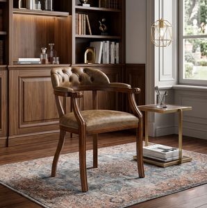 Art. 1479V2/A, Wooden chair with armrests, tufted leather backrest