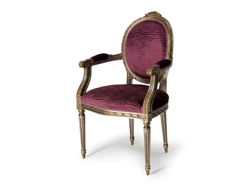 Art.440 armchair, Upholstered armchair with oval backrest, Louis XVI Style