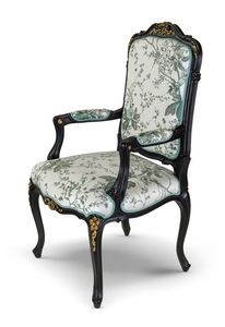 Chair 25-1052, Dining chair with armrests, in black lacquered wood, padded