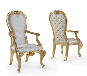 Eufrasia, Chair with armrests, in wood with gold leaf finish