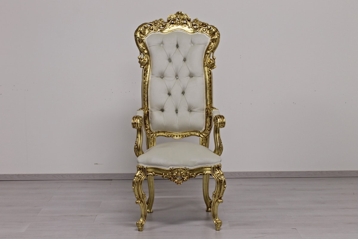Putto Trono leather, Throne in gold leaf, hand made carvings