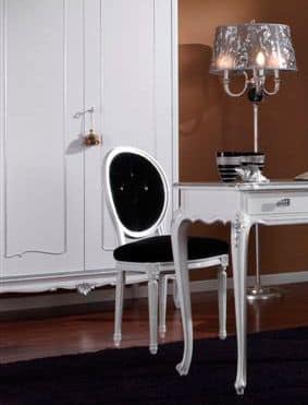 3620 CHAIR, Chair white lacquered, quilted seat, for dining room
