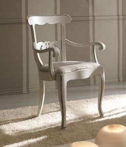 Betta 136 capotavola, Chair in wood with armrests, with classical style, for living room