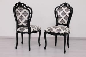 Black Damask, Black lacquered wooden chair, hand carved