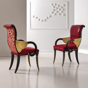 Roma B1091, Chair capitonn, carved, with part of backrest in leather