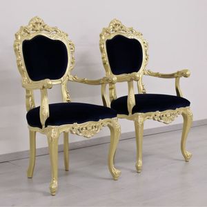 Venezia gold fabric, Classic luxury chair with gold leaf finishes and red fabric covering