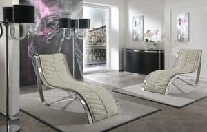 Wave, Upholstered chaise longue, chromed metal frame, residential classics environments