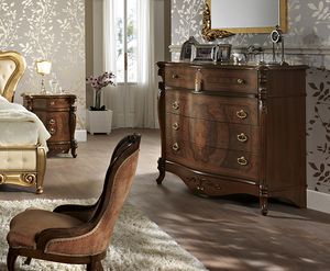 Achilea bedroom drawers, Classic chest of drawers and bedside tables in walnut