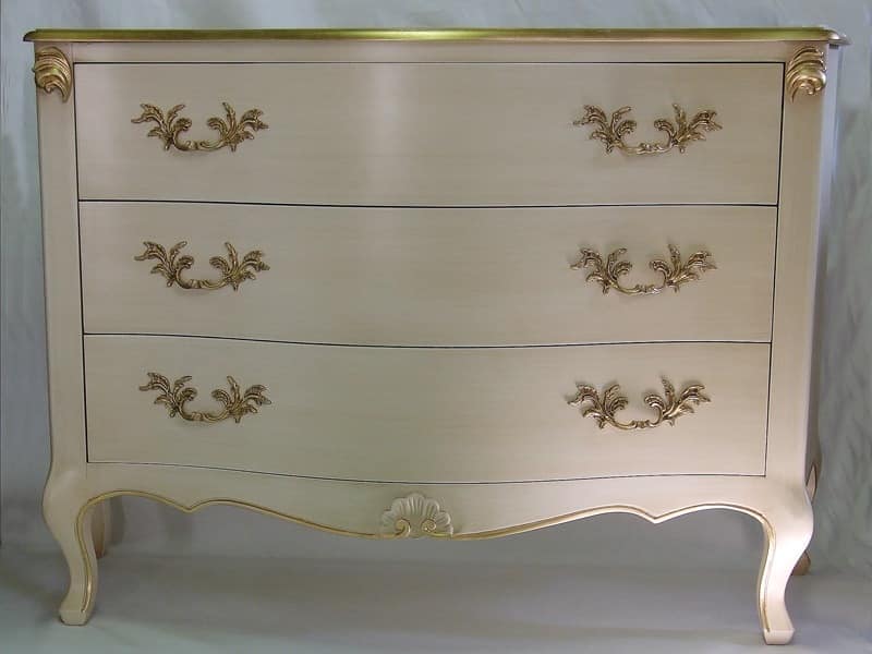 Art. 1787 ivory, Chests of drawers in decorated wood, for luxury classic rooms