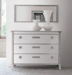 Vivre chest of drawers Art. 309, Dresser classic luxury, bright white lacquered