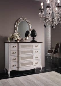 Art. H020 CHEST OF DRAWERS, Chest of drawers in lacquered wood, with decors in straw of Vienna