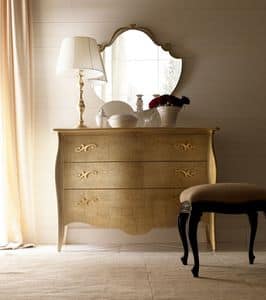 Chimera 6002 chest of drawers, Dresser with gold leaf finish, for classic bedrooms