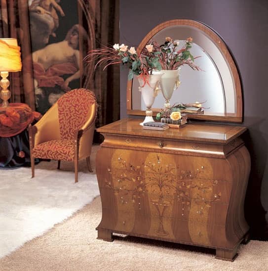 CO05 Floreale chest of drawers, Dresser in solid curved wood, inlaid in various materials