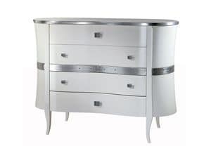 CO10 Novecento lacquered chest of drawers, Dresser lacquered white, wavy lines, for hotel rooms