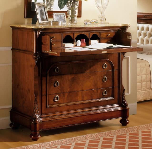 D'Este chest of drawers, Dresser in walnut with finish luxurious for Classic room