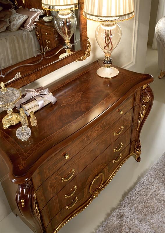 Donatello chest of drawers, Chest of drawers in carved wood, luxurious neoclassical style, for the bedroom