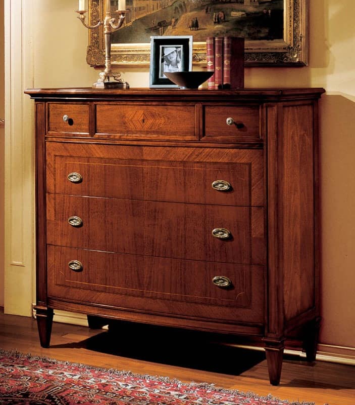 Intra chest of drawers, Classic walnut dresser with marble top