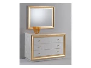 Jolie chest of drawers, Chest of drawers with a classic design, glossy lacquered finish, gold leaf decorations