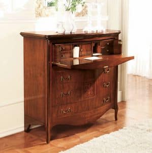 Olympia flap, Chest of drawers with flap door and curved front, inlaid