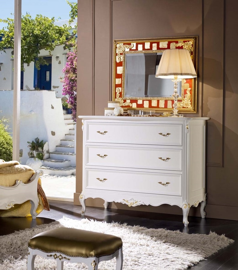 Perla chest of drawers, Elegant white lacquered chest of drawers