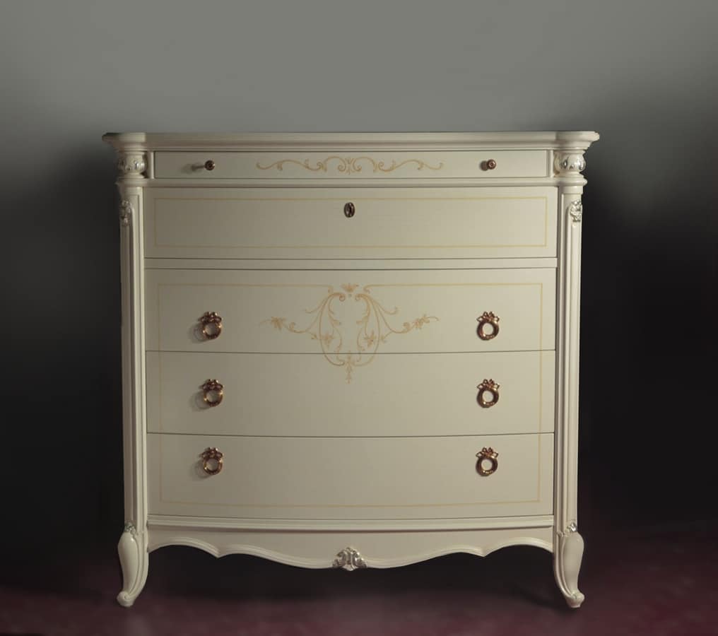 Roma lacquered chest of drawers, Classic chest of drawers, with folding top and inner drawers