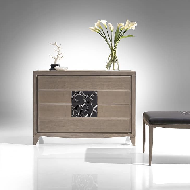 ST 732, Ash chest of drawers, with insert in embroidered leather