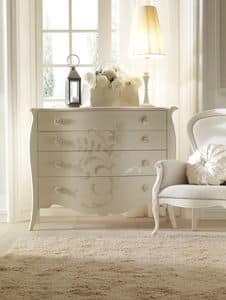 Via Montenapoleone 6057 com, Classic style chest of drawers, made in Tulipier wood, decorated by hand