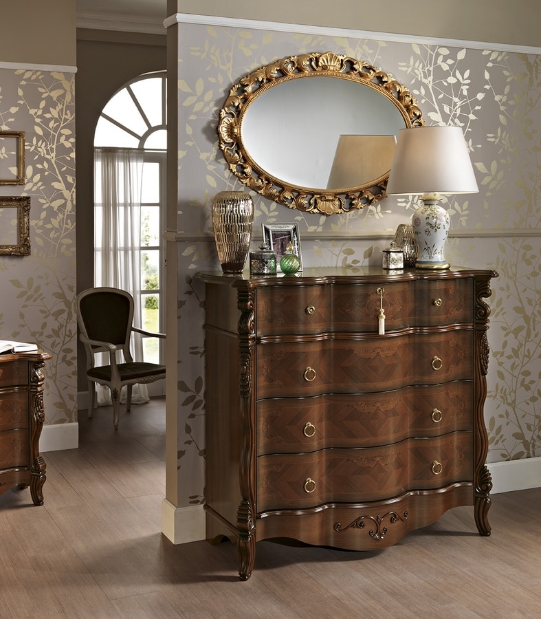 Virginia bedroom drawers, Luxury classic chest of drawers and bedside tables