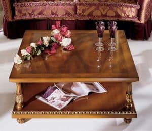 1052B, Coffee square table, veneered with walnut and ash, in classic luxury style