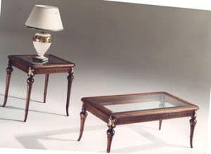 3040 COFFEE TABLES, Rectangular coffee table made of inlaid wood, glass top