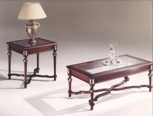 3045 COFFEE TABLES, Rectangular tables with glass top, classic style