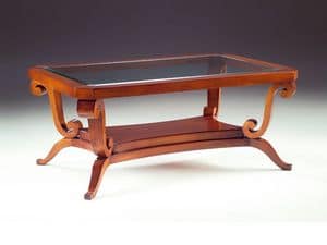 Art. 1385 Arca, Coffee table in wood, glass top, for hotel