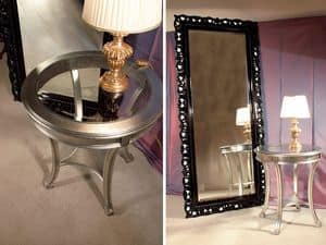 Art. 1610, Wooden coffee table, round crystal glass, for hotels