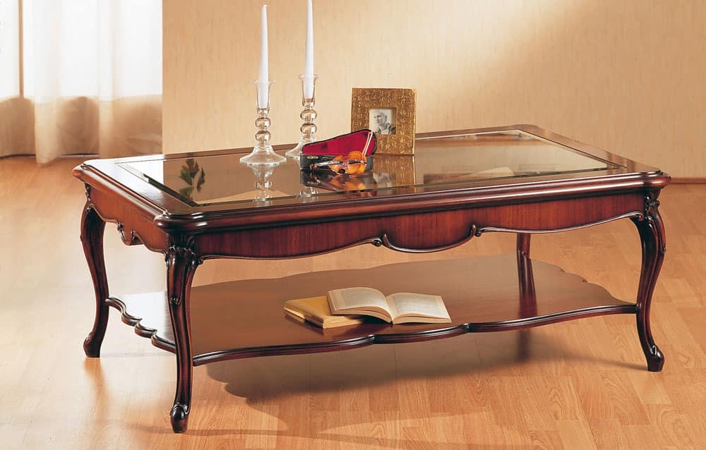 Art. 220/R, Hand decorated coffee table, with glass top, for sitting room