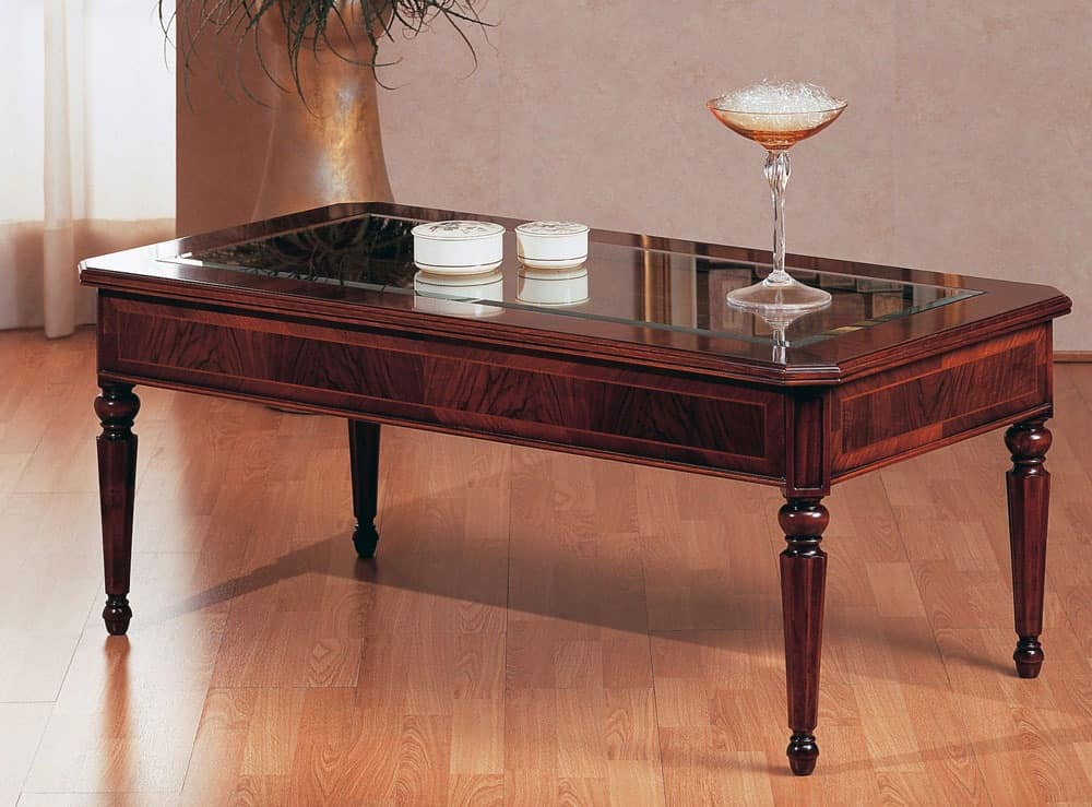 Art. 229, Traditional coffee table, luxury, with glass top, for Villa