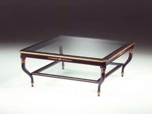 Art. 301/Q Mida, Wooden coffee table, glass top, for living room