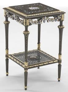 Art. L-1090 K, Square coffee table with shelf, gold leaf decorations, ideal for environments in classic style