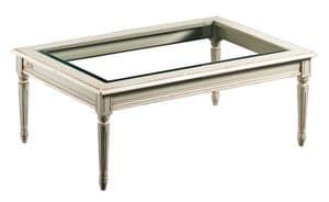 Clemente FA.0127, Rectangular coffee table, glass top, antique style