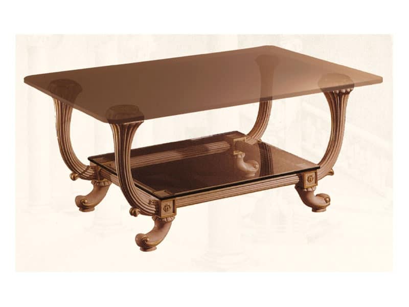 Coffe Table art. 311, Classic style small table, with two glass shelves